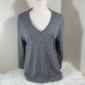 Rafaella Textured Gray Knit Top. Studded detail around neck. Holiday Ready.